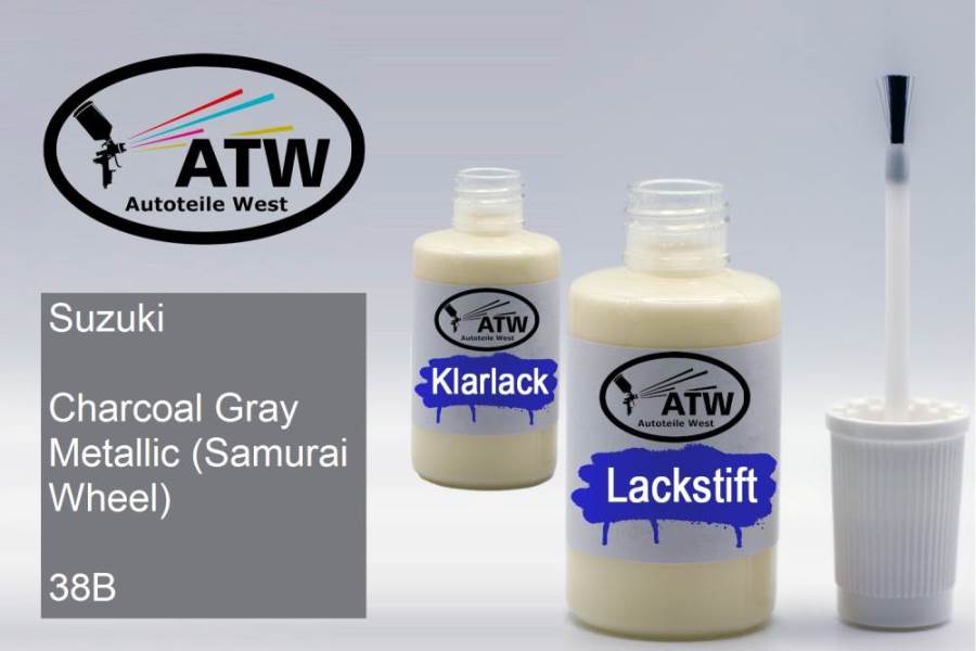 Suzuki, Charcoal Gray Metallic (Samurai Wheel), 38B: 20ml Lackstift + 20ml Klarlack - Set, von ATW Autoteile West.